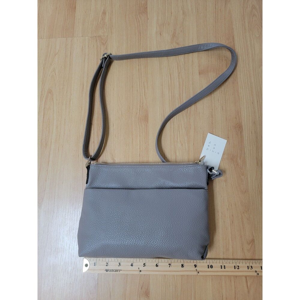 A New Day Gray Pebbled Faux Leather Crossbody Bag Adjustable Strap NWT